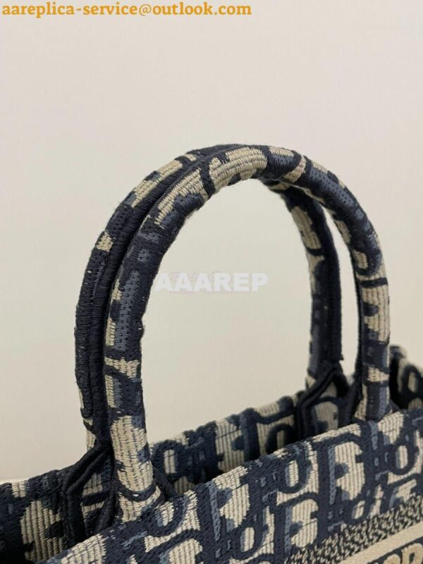 Replica Dior Mini Book Tote With Strap Blue and Beige Oblique Embroide 6