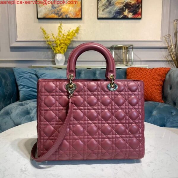 Replica Dior M0566 Large Lady Dior Bag Wine Red Cannage Lambskin 4