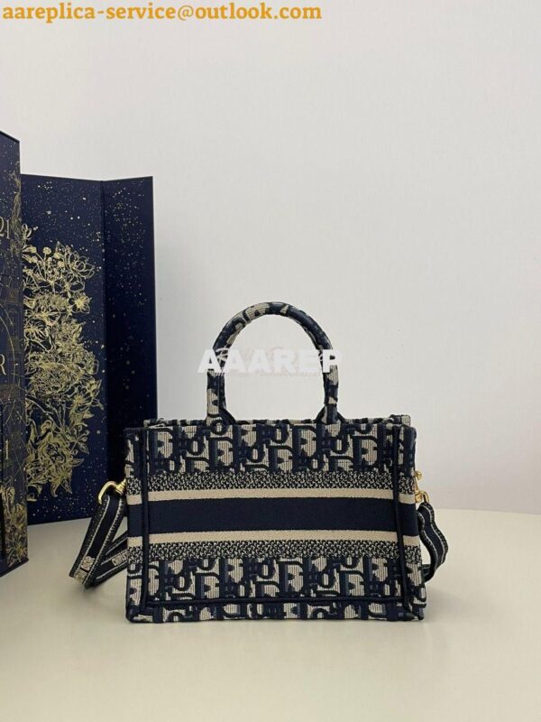 Replica Dior Mini Book Tote With Strap Blue and Beige Oblique Embroide 11