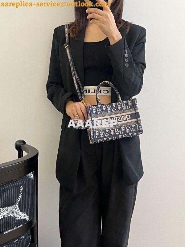 Replica Dior Mini Book Tote With Strap Blue and Beige Oblique Embroide 12