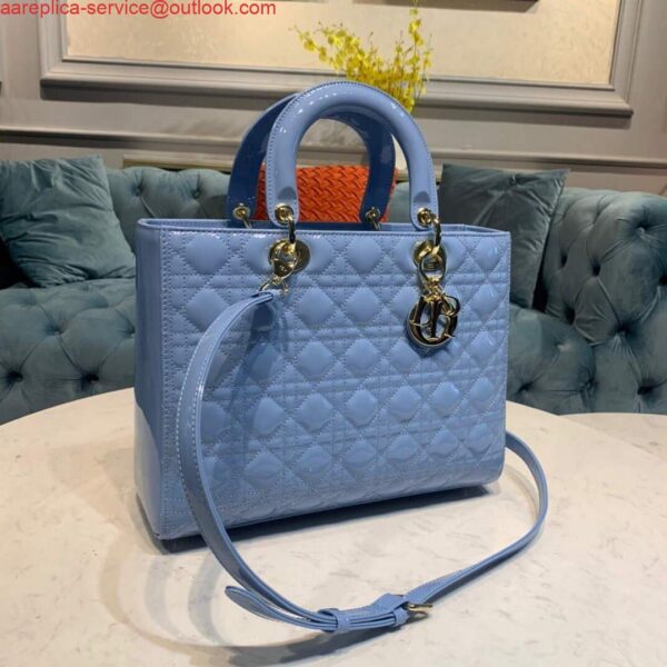 Replica Dior M0566 Large Lady Dior Cannage Calfskin Bag Blue 3