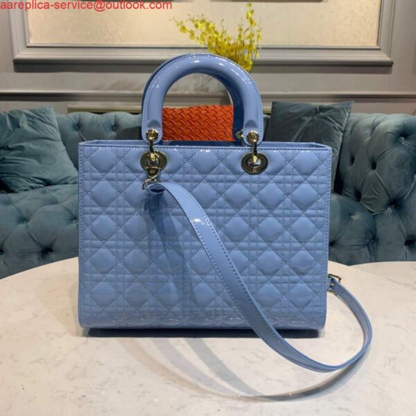 Replica Dior M0566 Large Lady Dior Cannage Calfskin Bag Blue 4