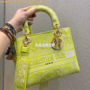 Replica Dior Medium Lady D-Lite Bag Lime Toile de Jouy Reverse Embroid 2