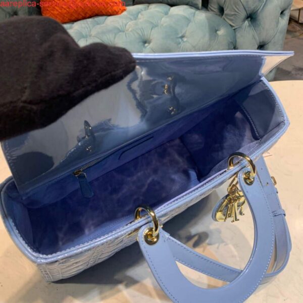 Replica Dior M0566 Large Lady Dior Cannage Calfskin Bag Blue 9