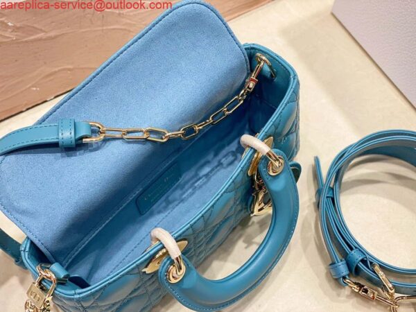 Replica Dior M0613 Small Lady D-joy Bag Blue Cannage Lambskin 8