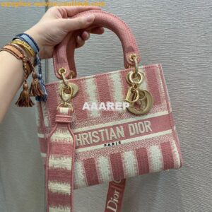 Replica Dior Medium Lady D-lite Bag Pink D-Stripes Embroidery