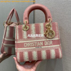 Replica Dior Medium Lady D-lite Bag Pink D-Stripes Embroidery 2