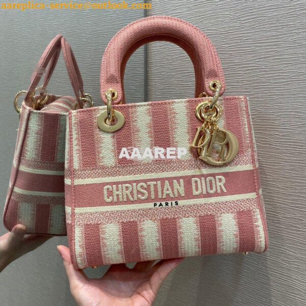 Replica Dior Medium Lady D-lite Bag Pink D-Stripes Embroidery 4