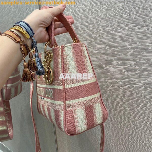 Replica Dior Medium Lady D-lite Bag Pink D-Stripes Embroidery 5