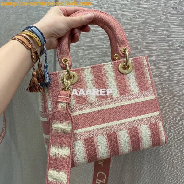 Replica Dior Medium Lady D-lite Bag Pink D-Stripes Embroidery 6