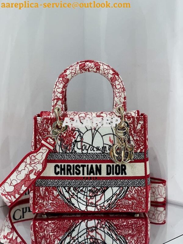 Replica Dior Medium Lady D-Lite Bag Red and White D-Royaume d'Amour Em 3