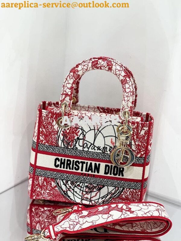 Replica Dior Medium Lady D-Lite Bag Red and White D-Royaume d'Amour Em 4