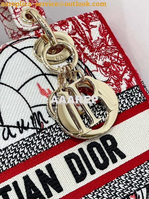 Replica Dior Medium Lady D-Lite Bag Red and White D-Royaume d'Amour Em 5