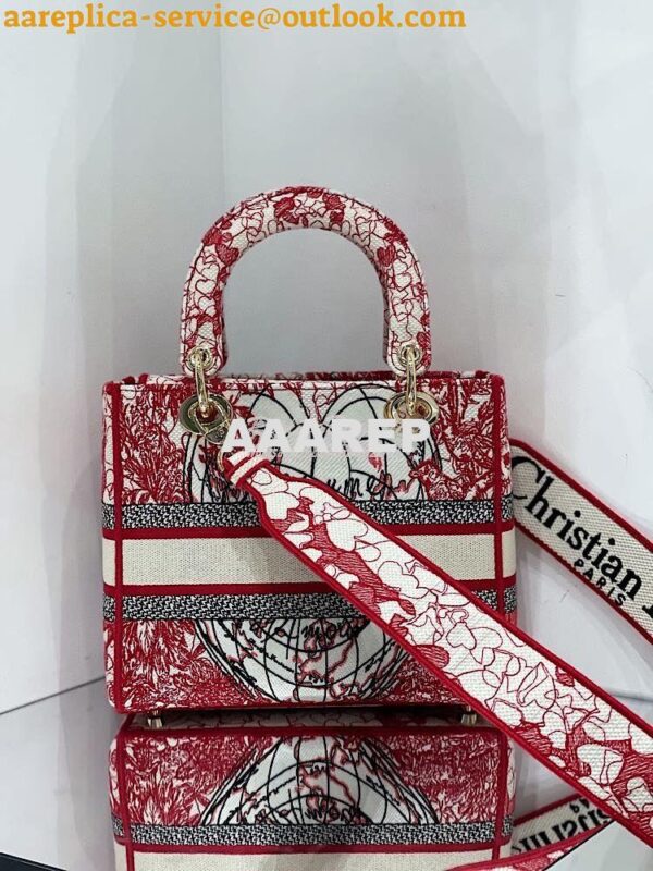 Replica Dior Medium Lady D-Lite Bag Red and White D-Royaume d'Amour Em 14