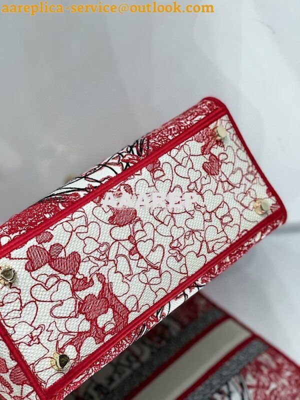 Replica Dior Medium Lady D-Lite Bag Red and White D-Royaume d'Amour Em 15