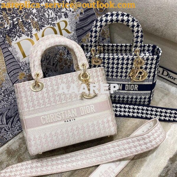 Replica Dior Medium Lady D-Lite Bag Rose Des Vents Houndstooth Embroid 3