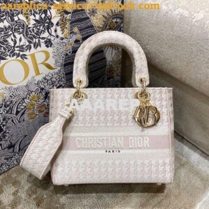 Replica Dior Medium Lady D-Lite Bag Rose Des Vents Houndstooth Embroid 2