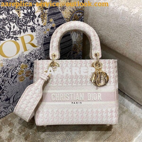 Replica Dior Medium Lady D-Lite Bag Rose Des Vents Houndstooth Embroid 4