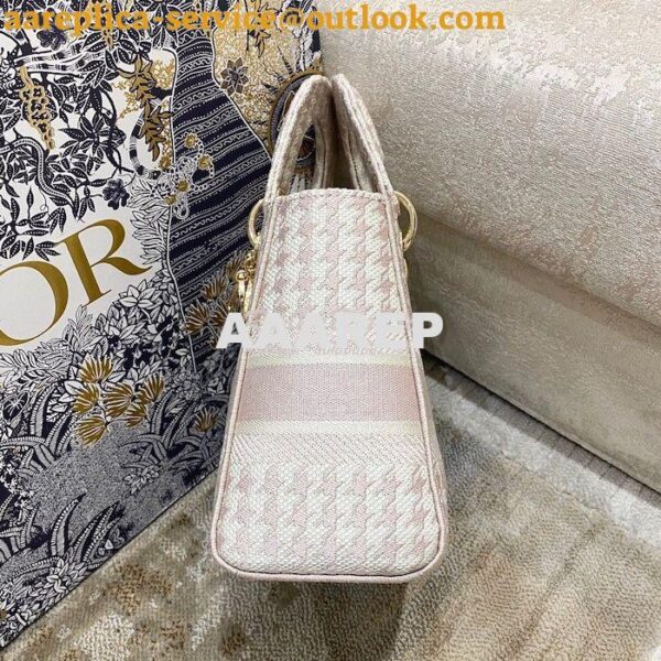 Replica Dior Medium Lady D-Lite Bag Rose Des Vents Houndstooth Embroid 5