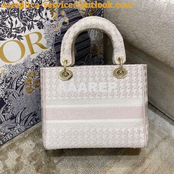 Replica Dior Medium Lady D-Lite Bag Rose Des Vents Houndstooth Embroid 11