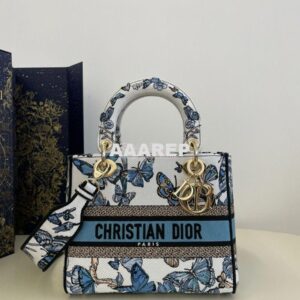 Replica Dior Medium Lady D-Lite Bag White and Pastel Midnight Blue Toi