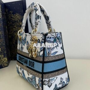 Replica Dior Medium Lady D-Lite Bag White and Pastel Midnight Blue Toi 2