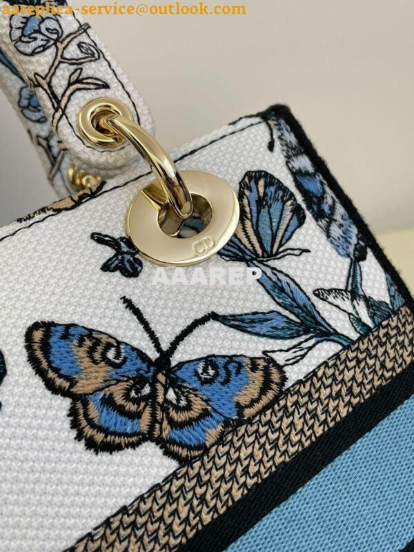 Replica Dior Medium Lady D-Lite Bag White and Pastel Midnight Blue Toi 7