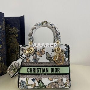 Replica Dior Medium Lady D-Lite Bag White Toile de Jouy Mexico Embroid