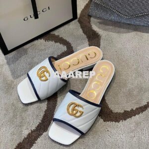 Replica Gucci Women's Slide w Double G 629730 White Black 2