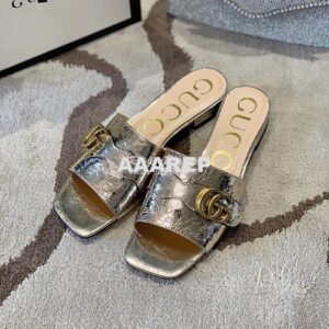 Replica Gucci Women's Slide With Double G 626742 Gold Metallic Laminat