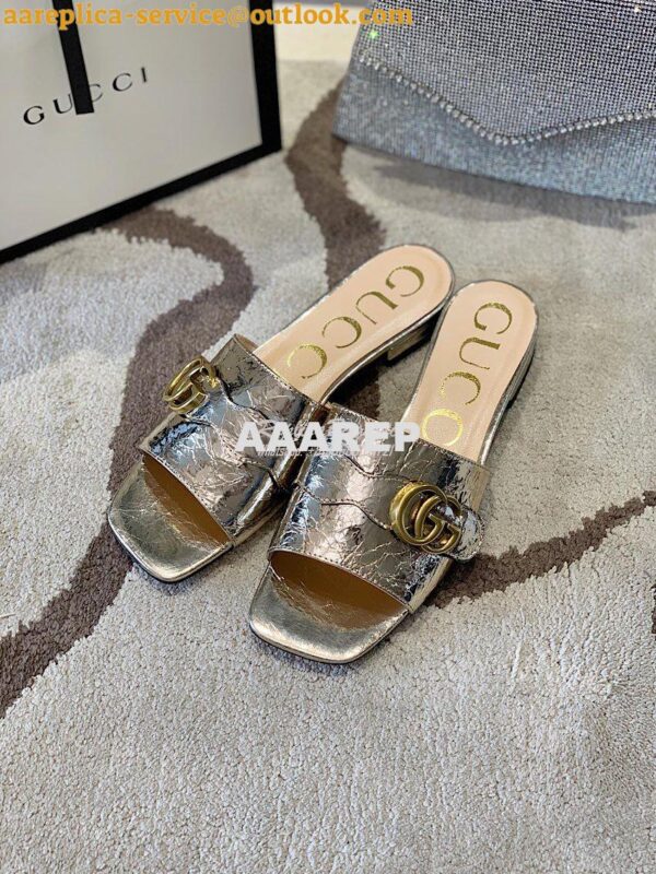 Replica Gucci Women's Slide With Double G 626742 Gold Metallic Laminat 3