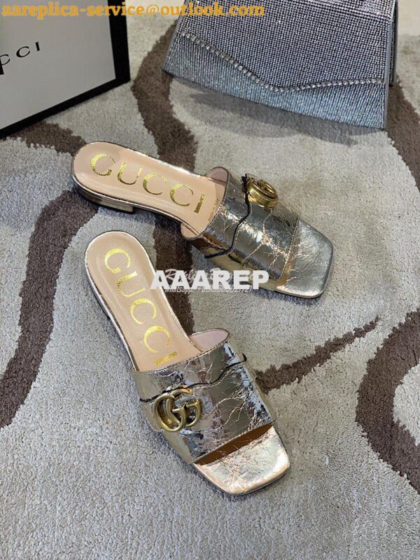 Replica Gucci Women's Slide With Double G 626742 Gold Metallic Laminat 5