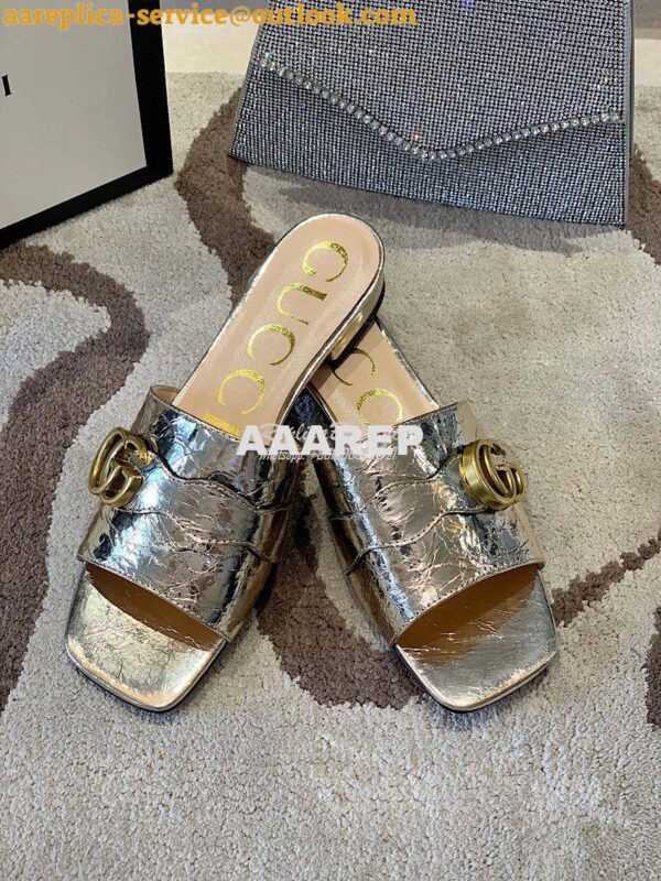 Replica Gucci Women's Slide With Double G 626742 Gold Metallic Laminat 6