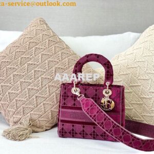 Replica Dior Medium Lady D-lite Bag Wine Cannage Embroidered Velvet M0