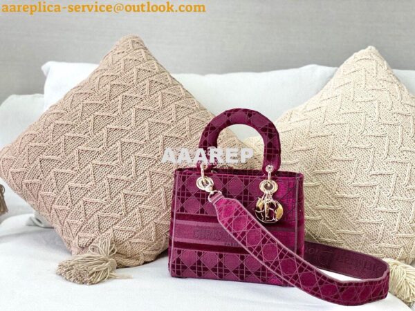 Replica Dior Medium Lady D-lite Bag Wine Cannage Embroidered Velvet M0 3