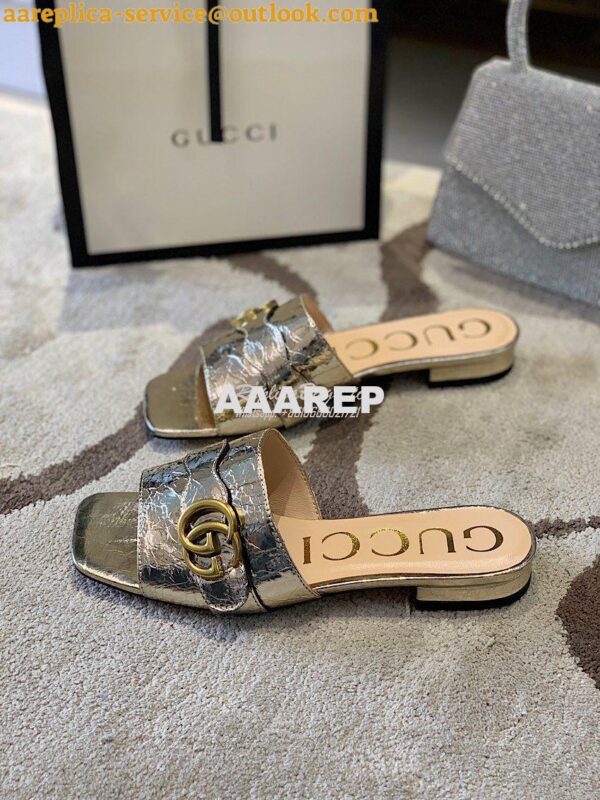 Replica Gucci Women's Slide With Double G 626742 Gold Metallic Laminat 9