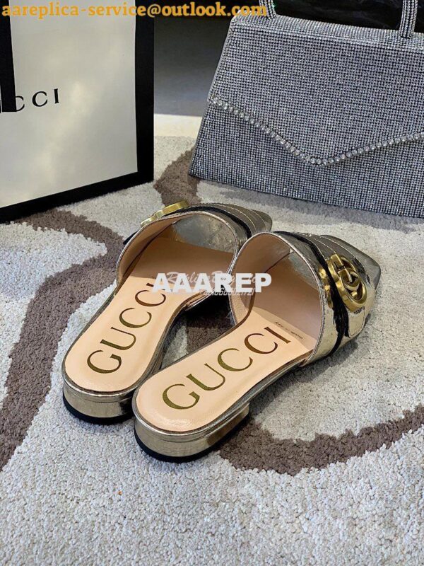 Replica Gucci Women's Slide With Double G 626742 Gold Metallic Laminat 10