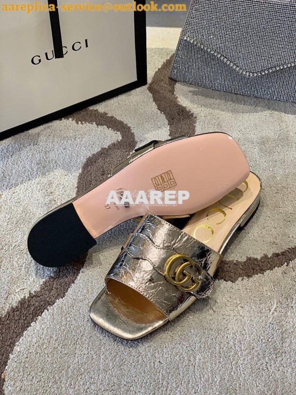 Replica Gucci Women's Slide With Double G 626742 Gold Metallic Laminat 11