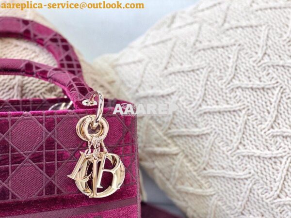 Replica Dior Medium Lady D-lite Bag Wine Cannage Embroidered Velvet M0 5