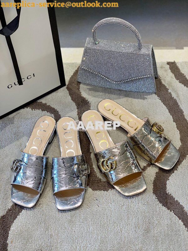 Replica Gucci Women's Slide With Double G 626742 Silver Metallic Lamin