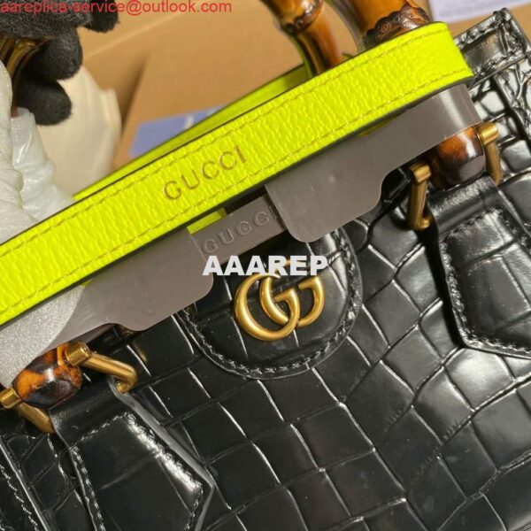 Replica Gucci Diana Mini Tote Bag Crocodile LeatherTop Handle Bag Gucci ‎655661 Black 6