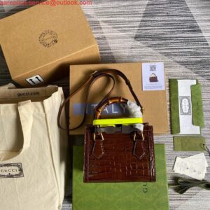 Replica Gucci Diana Mini Tote Bag Crocodile LeatherTop Handle Bag Gucci ‎655661 Brown