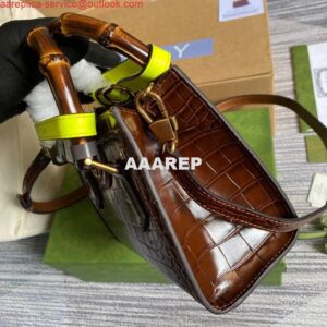 Replica Gucci Diana Mini Tote Bag Crocodile LeatherTop Handle Bag Gucci ‎655661 Brown 2