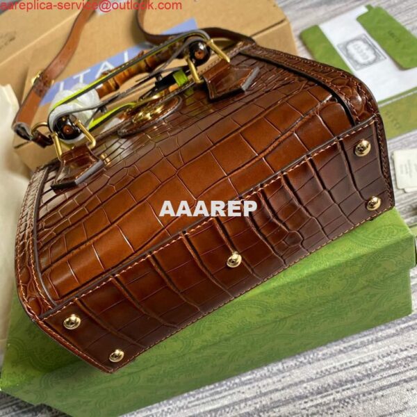 Replica Gucci Diana Mini Tote Bag Crocodile LeatherTop Handle Bag Gucci ‎655661 Brown 7