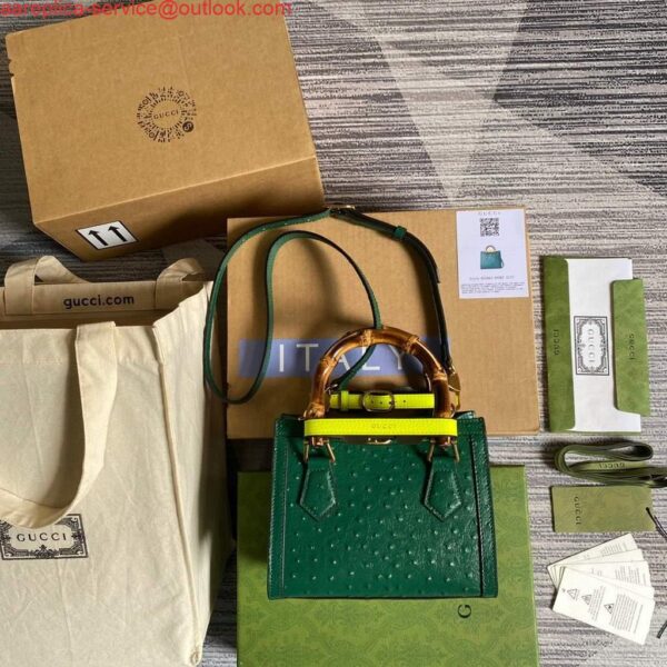 Replica Gucci Diana Mini Tote Bag Ostrich LeatherTop Handle Bag Gucci ‎655661 Green 3