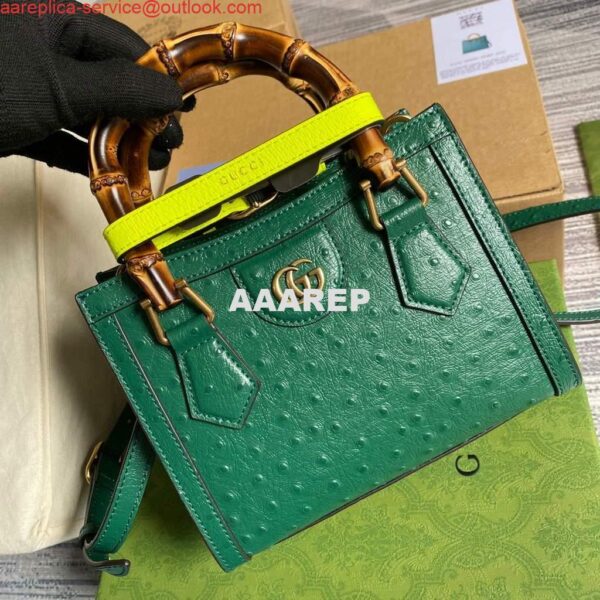 Replica Gucci Diana Mini Tote Bag Ostrich LeatherTop Handle Bag Gucci ‎655661 Green 5