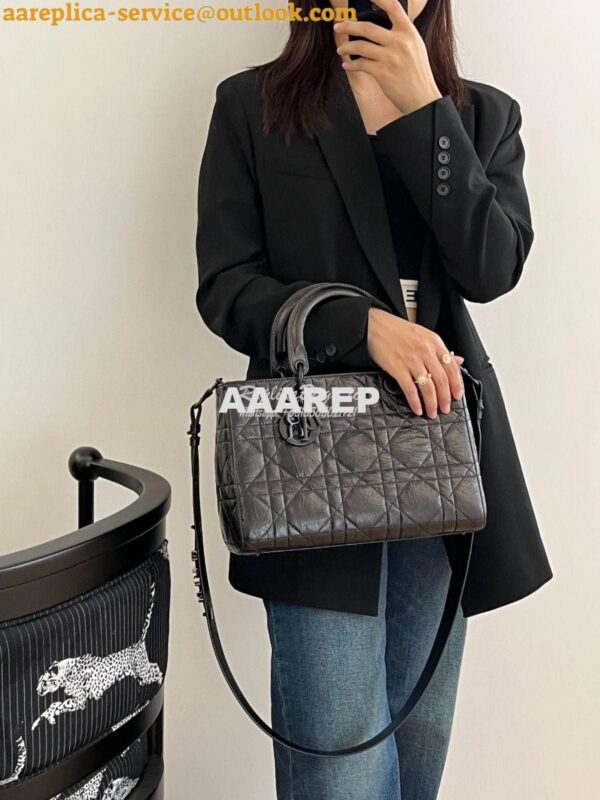 Replica Dior Medium Lady D-Sire My ABCDior Bag Black Macrocannage Crin 12