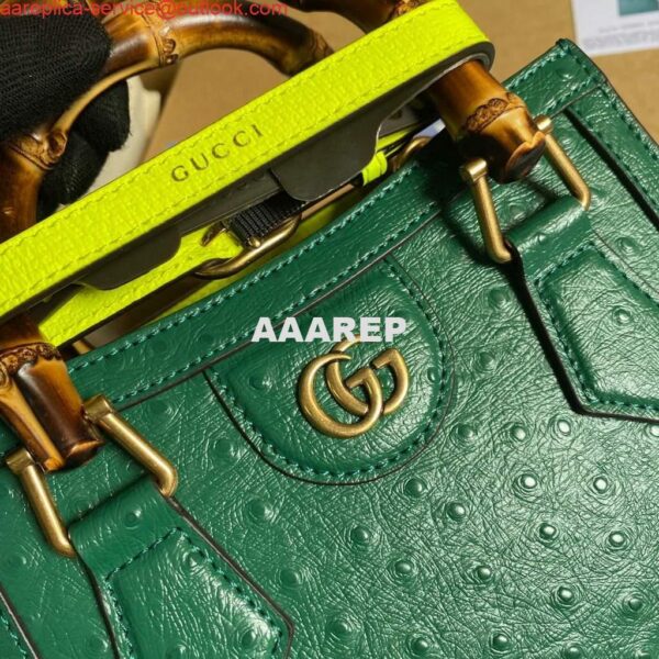 Replica Gucci Diana Mini Tote Bag Ostrich LeatherTop Handle Bag Gucci ‎655661 Green 6