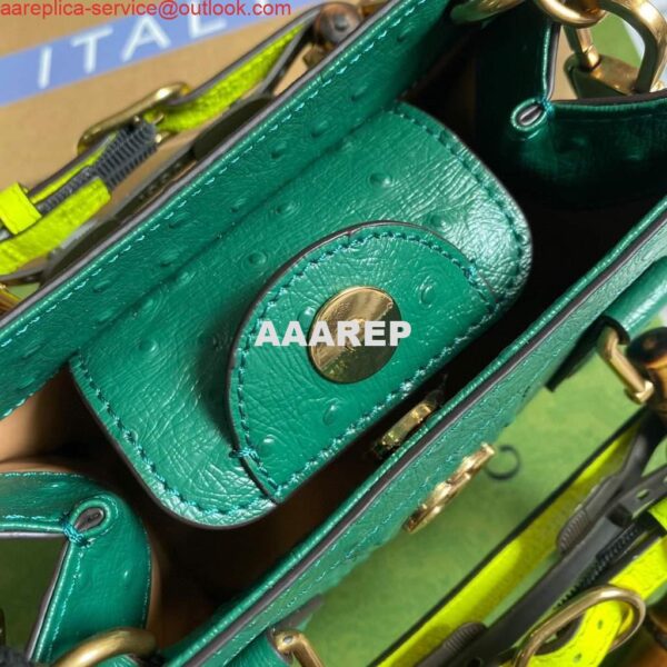 Replica Gucci Diana Mini Tote Bag Ostrich LeatherTop Handle Bag Gucci ‎655661 Green 9