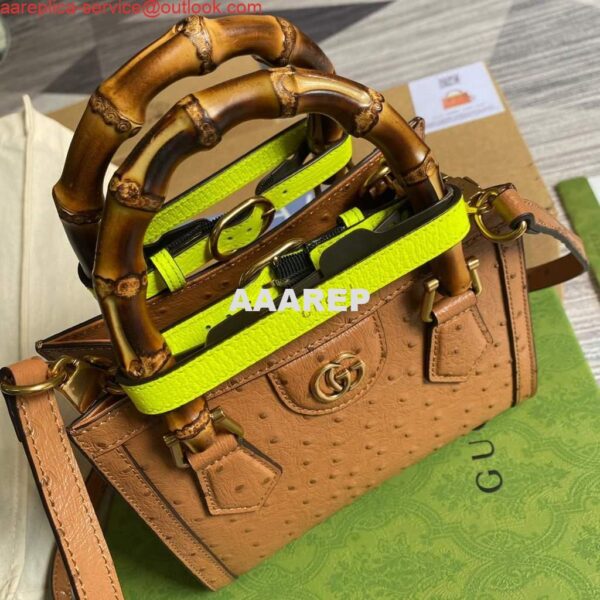 Replica Gucci Diana Mini Tote Bag Ostrich LeatherTop Handle Bag Gucci ‎655661 Tan 5